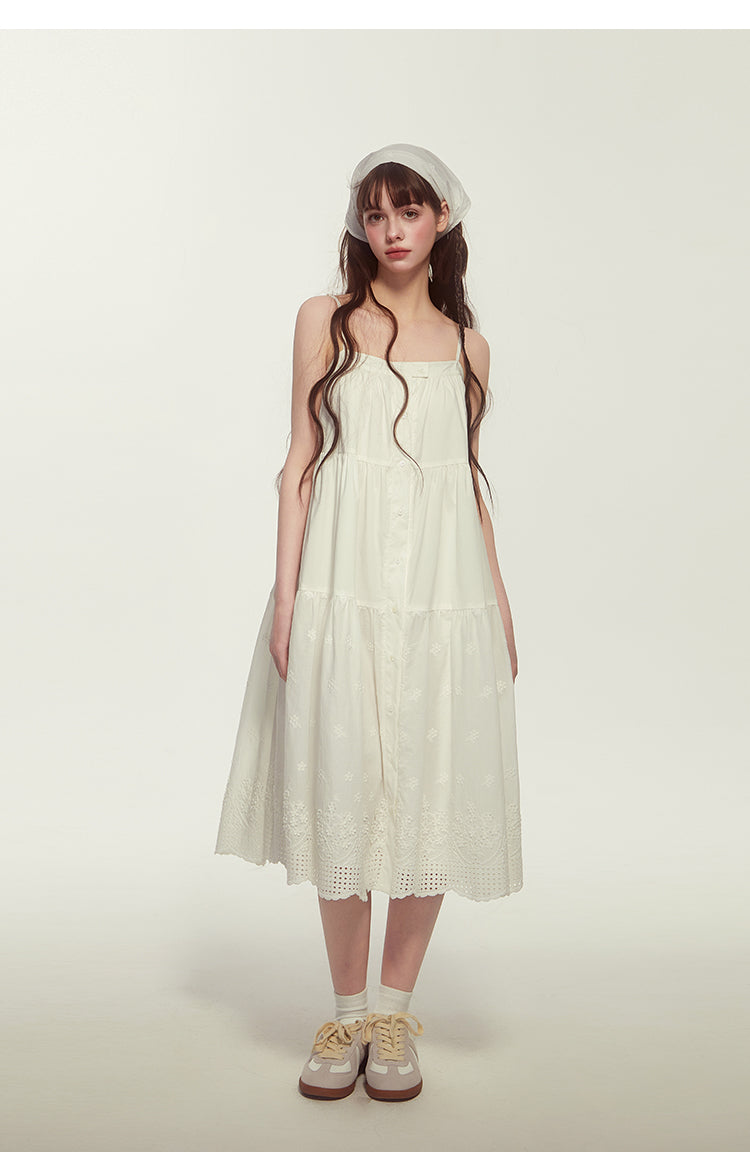 Striped Or Embroidered Button-Up Dress With Headscarf