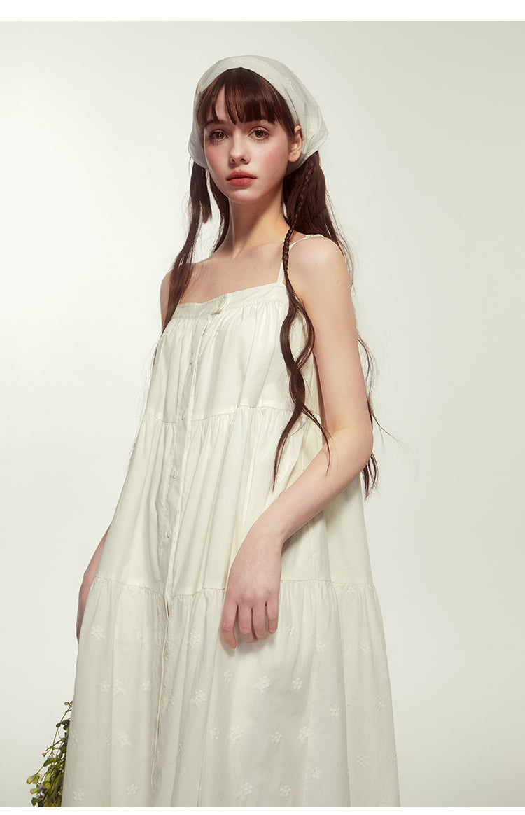 Striped Or Embroidered Button-Up Dress With Headscarf