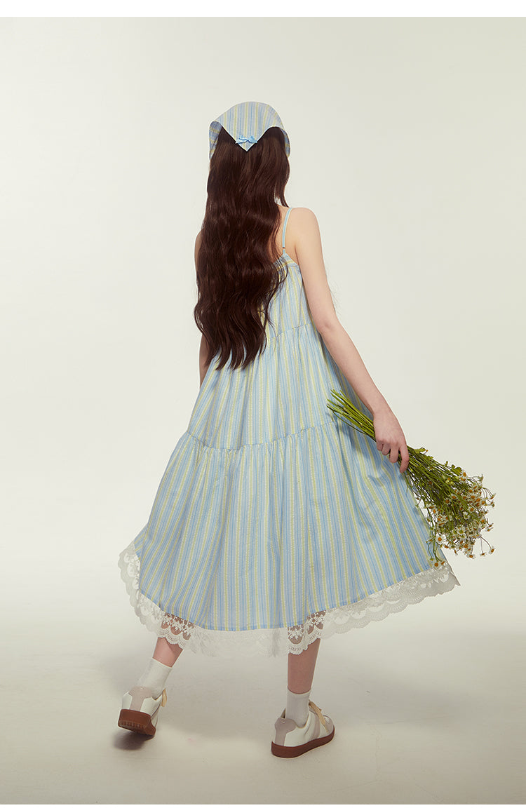 Striped Or Embroidered Button-Up Dress With Headscarf