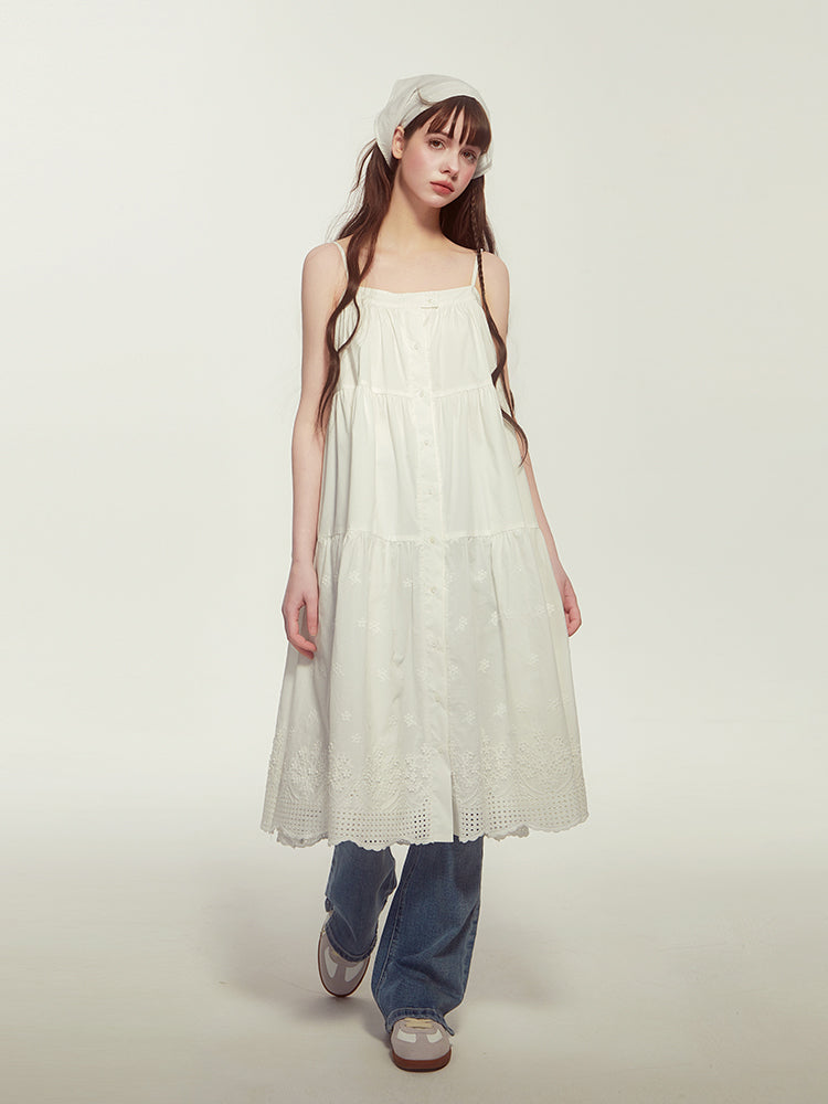 Striped Or Embroidered Button-Up Dress With Headscarf