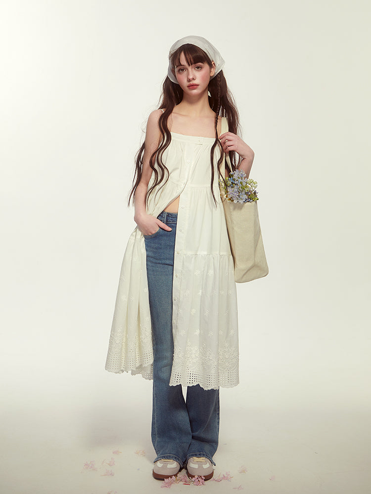 Striped Or Embroidered Button-Up Dress With Headscarf