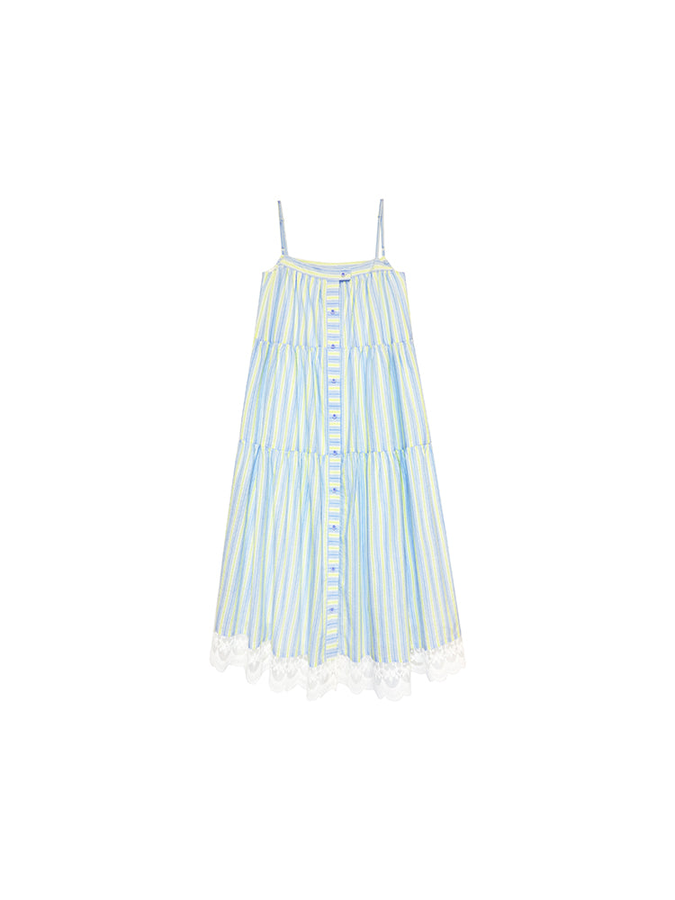 Striped Or Embroidered Button-Up Dress With Headscarf