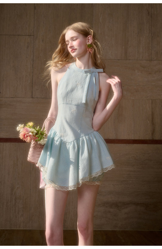 Gingham V-Hem Dress & Shorts Two-Piece Set