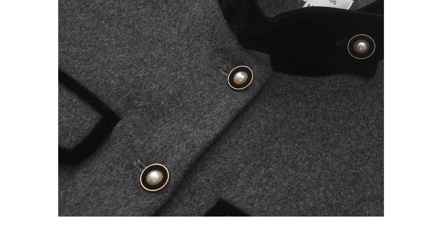 Pearl Beaded Wool Blend Stand Collar Jacket