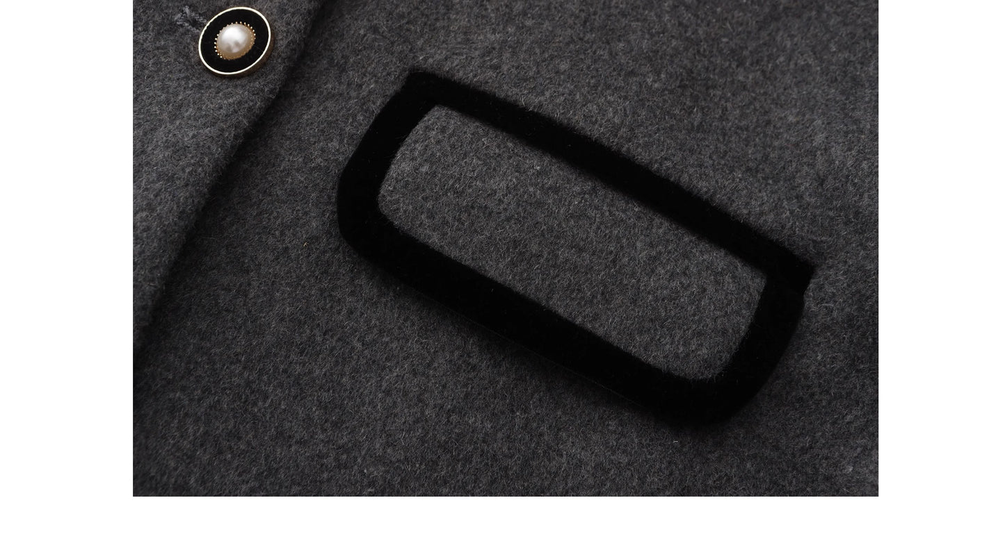 Pearl Beaded Wool Blend Stand Collar Jacket