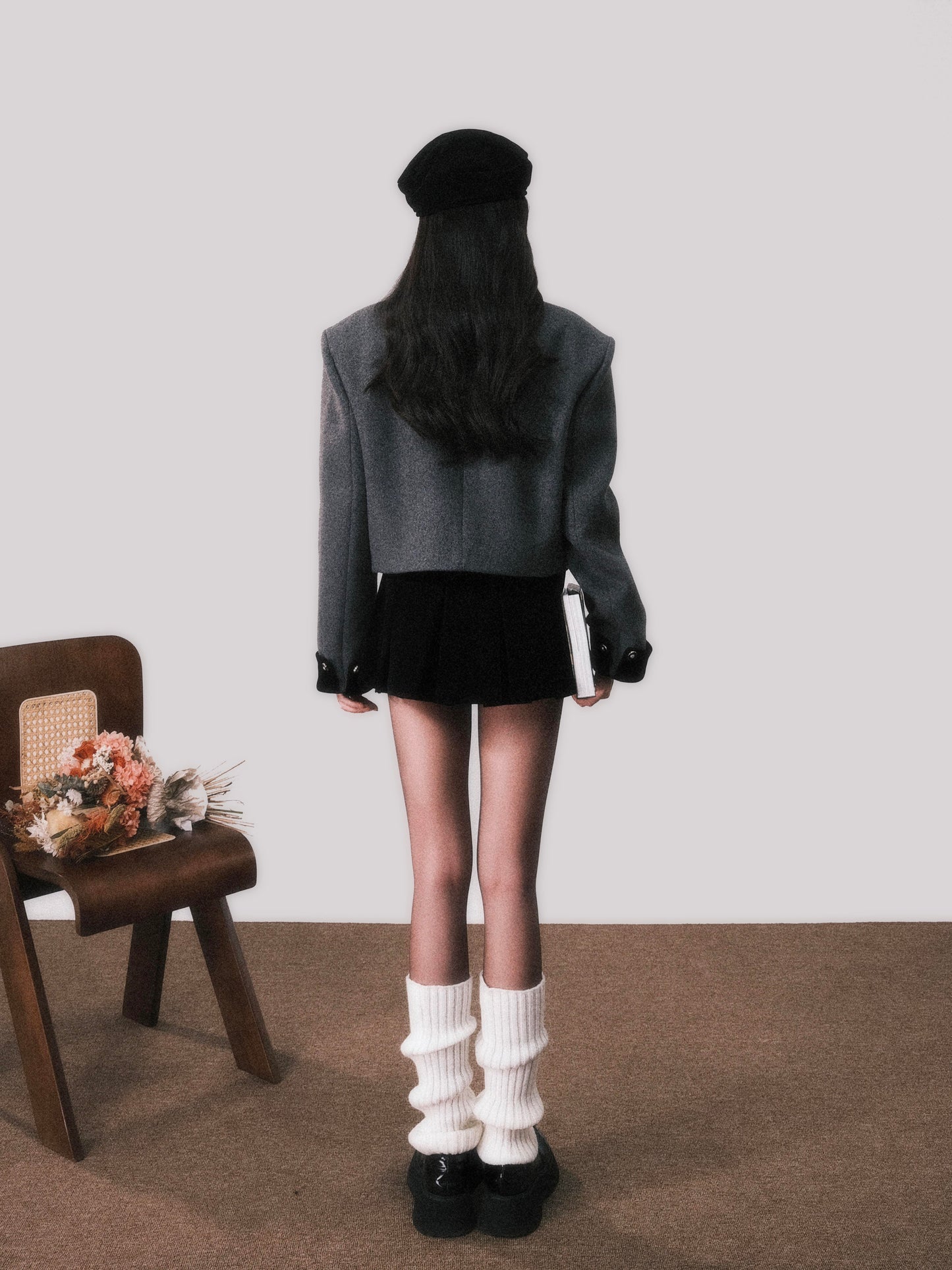 Pearl Beaded Wool Blend Stand Collar Jacket