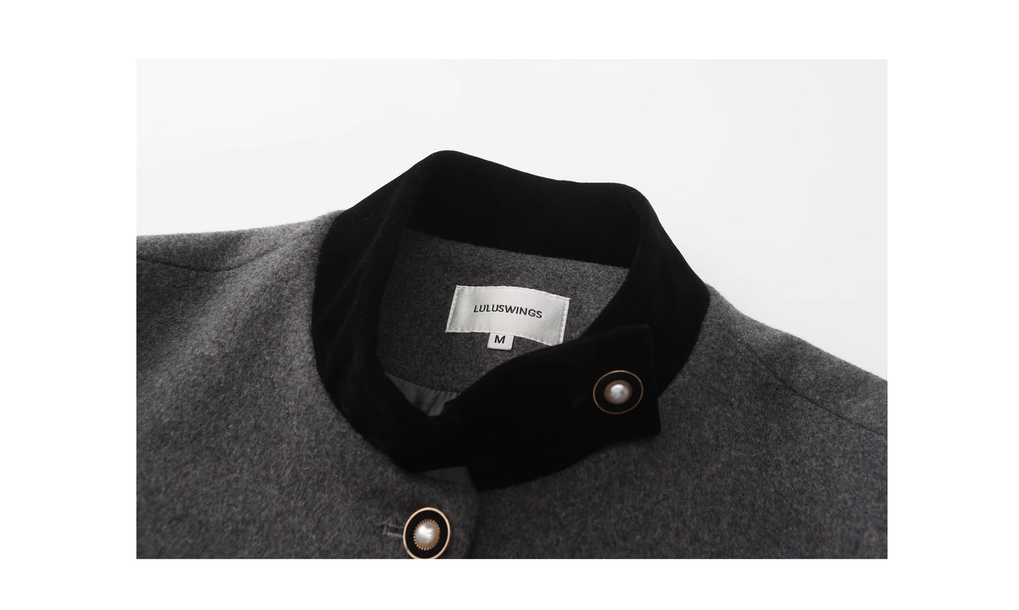 Pearl Beaded Wool Blend Stand Collar Jacket