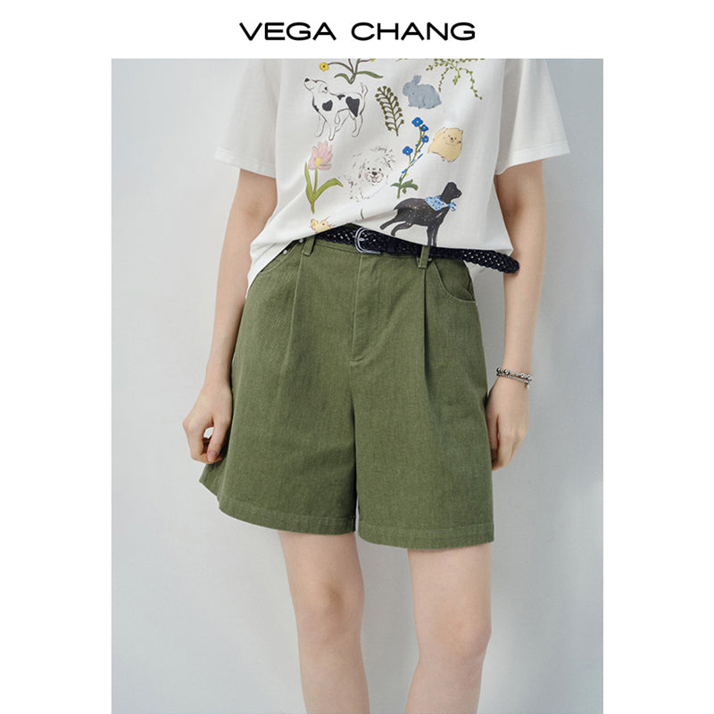 High-Waisted Tuck Denim Shorts