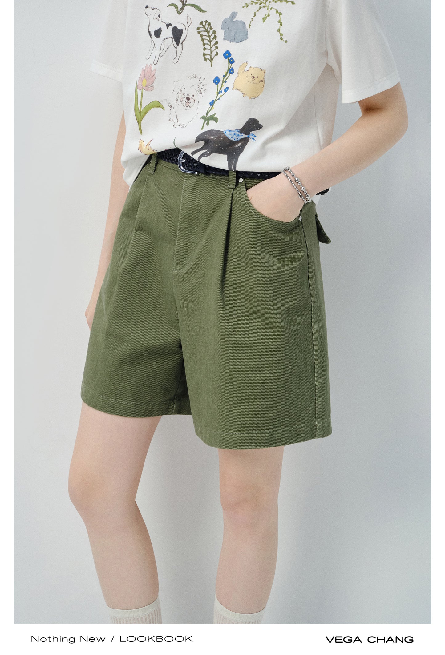 High-Waisted Tuck Denim Shorts