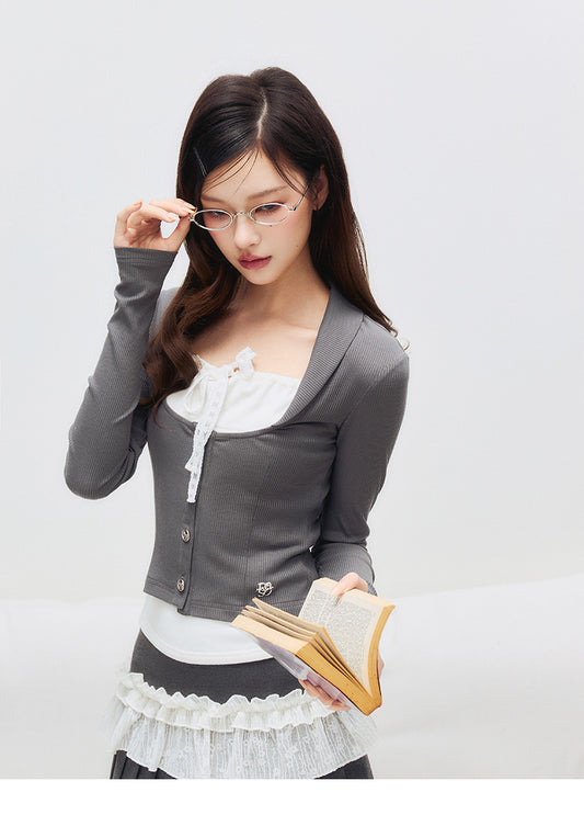 Slim Fit U-Neck Cardigan Top