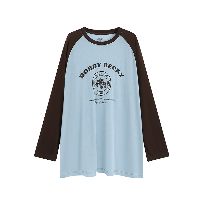 Vintage-Style Printed Raglan T-Shirt In Natural Fabric