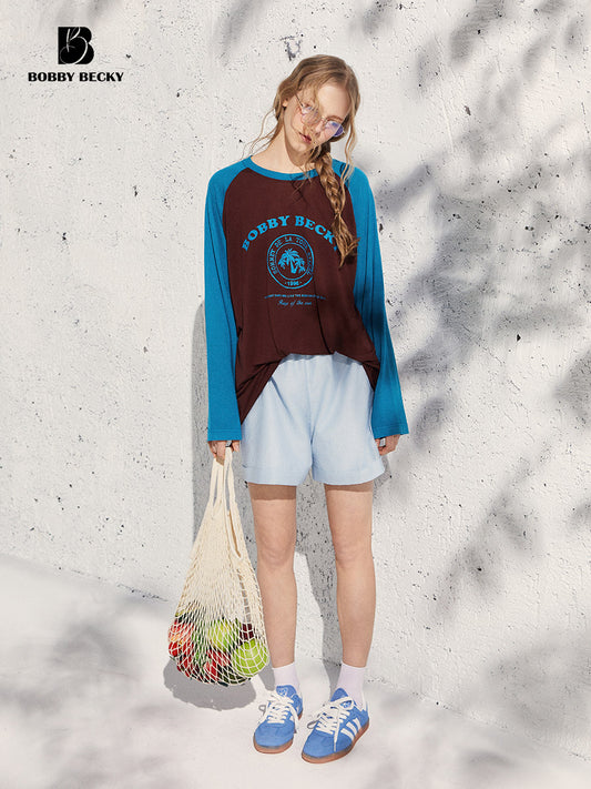 Vintage-Style Printed Raglan T-Shirt In Natural Fabric