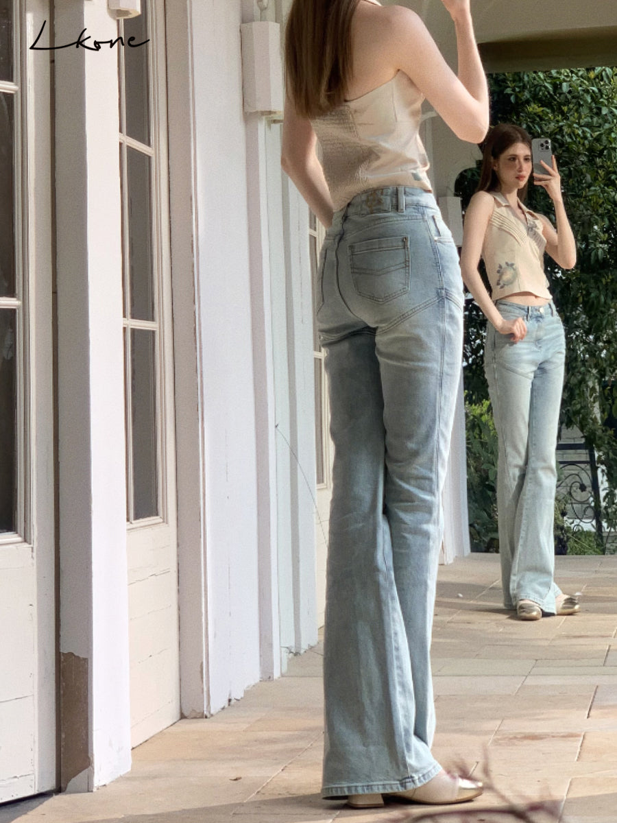 Flared Jeans With Diagonal Seam Detail