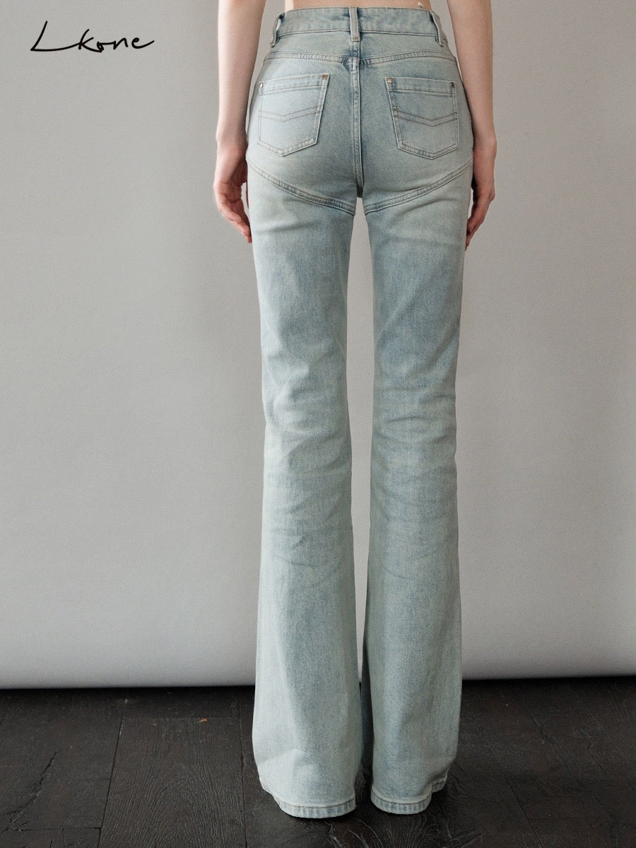 Flared Jeans With Diagonal Seam Detail