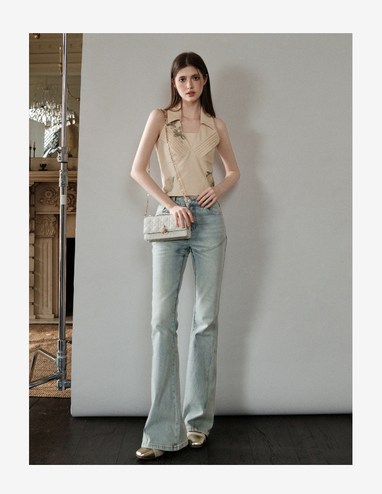 Flared Jeans With Diagonal Seam Detail