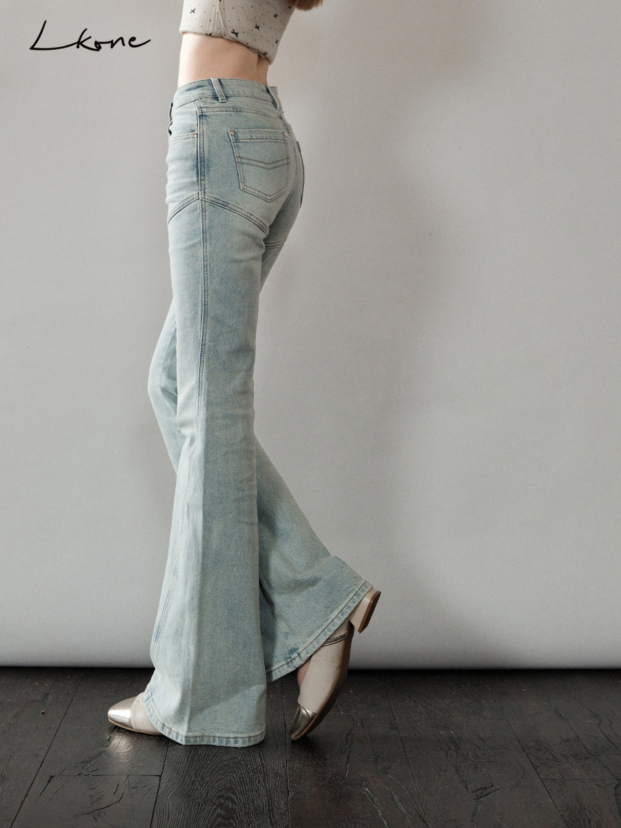 Flared Jeans With Diagonal Seam Detail
