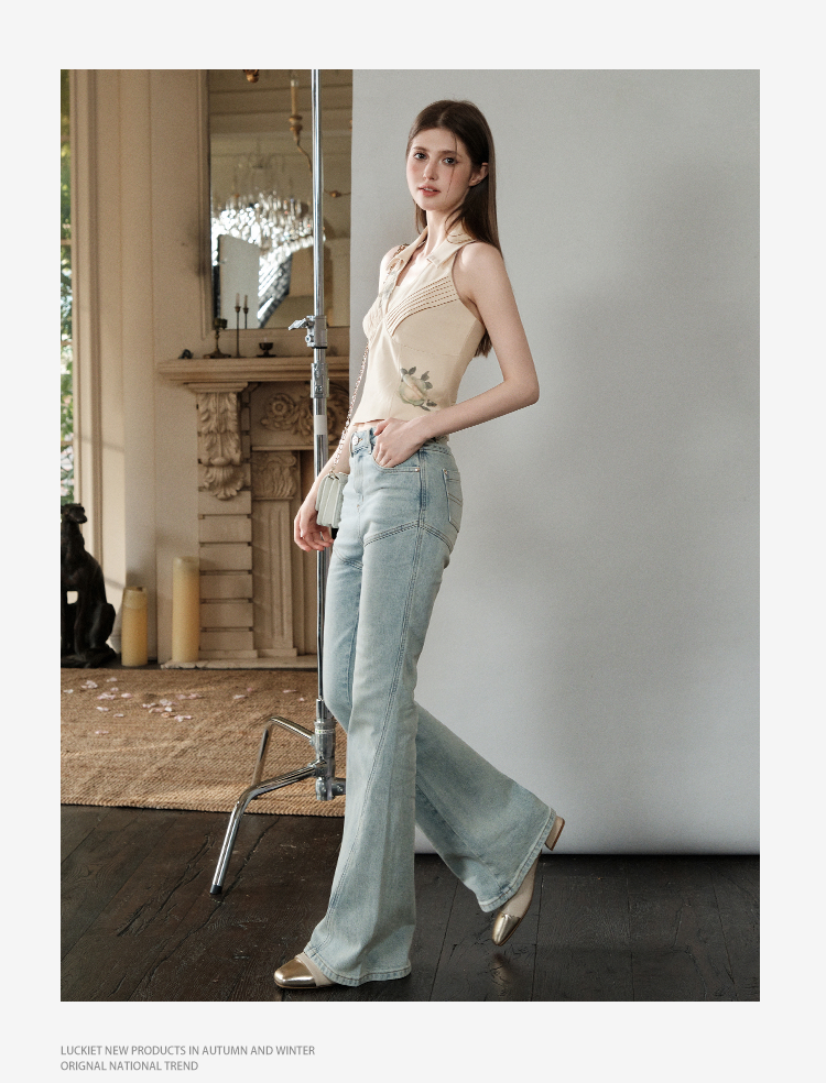 Flared Jeans With Diagonal Seam Detail