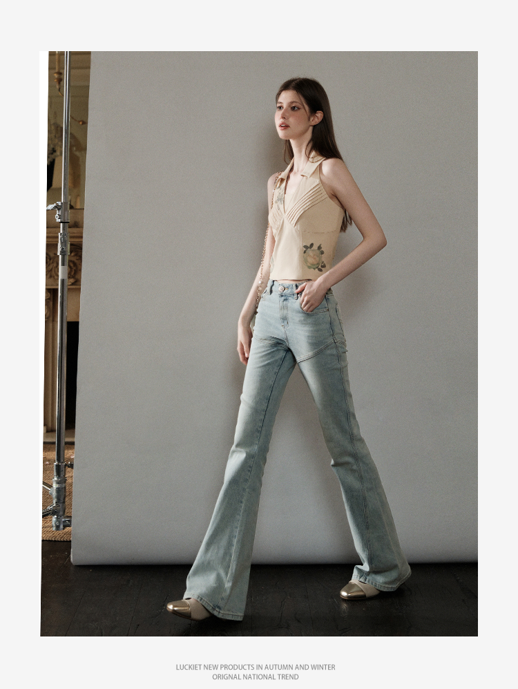 Flared Jeans With Diagonal Seam Detail