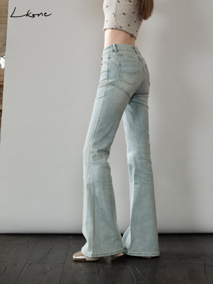 Flared Jeans With Diagonal Seam Detail