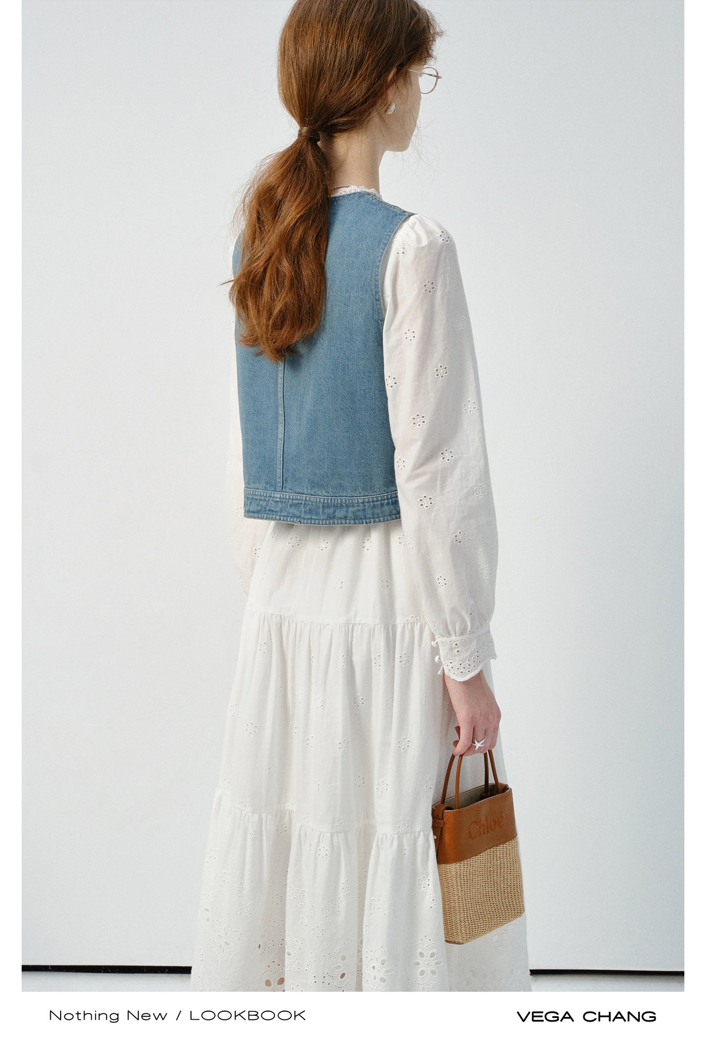 Eyelet Lace Cotton Dress And Matching Denim Vest