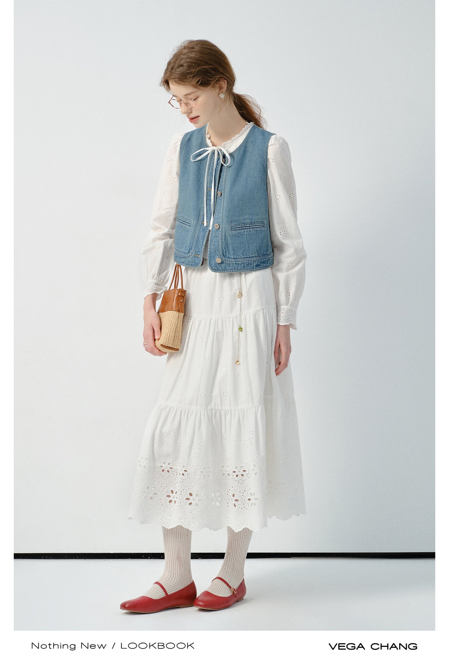 Eyelet Lace Cotton Dress And Matching Denim Vest