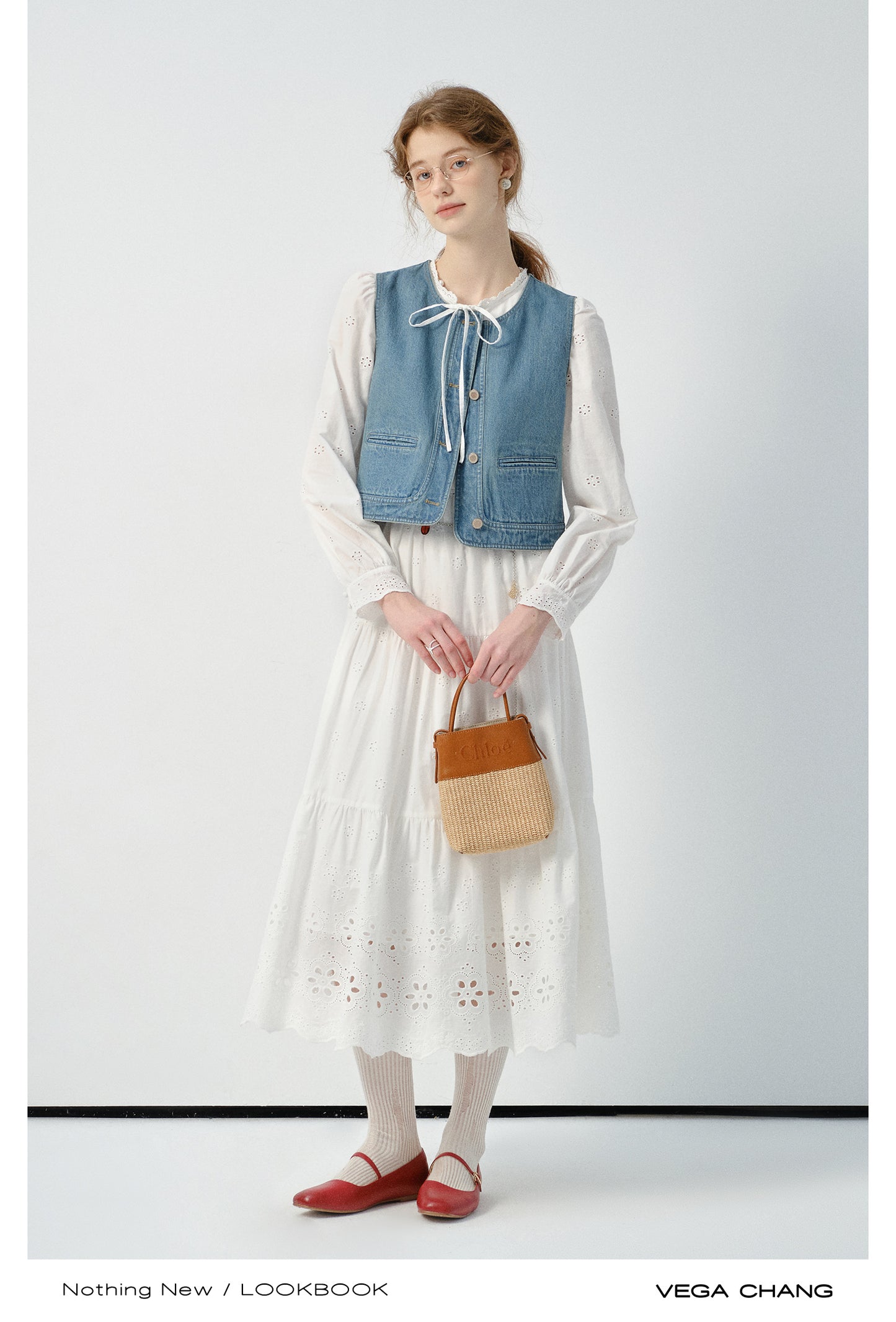 Eyelet Lace Cotton Dress And Matching Denim Vest