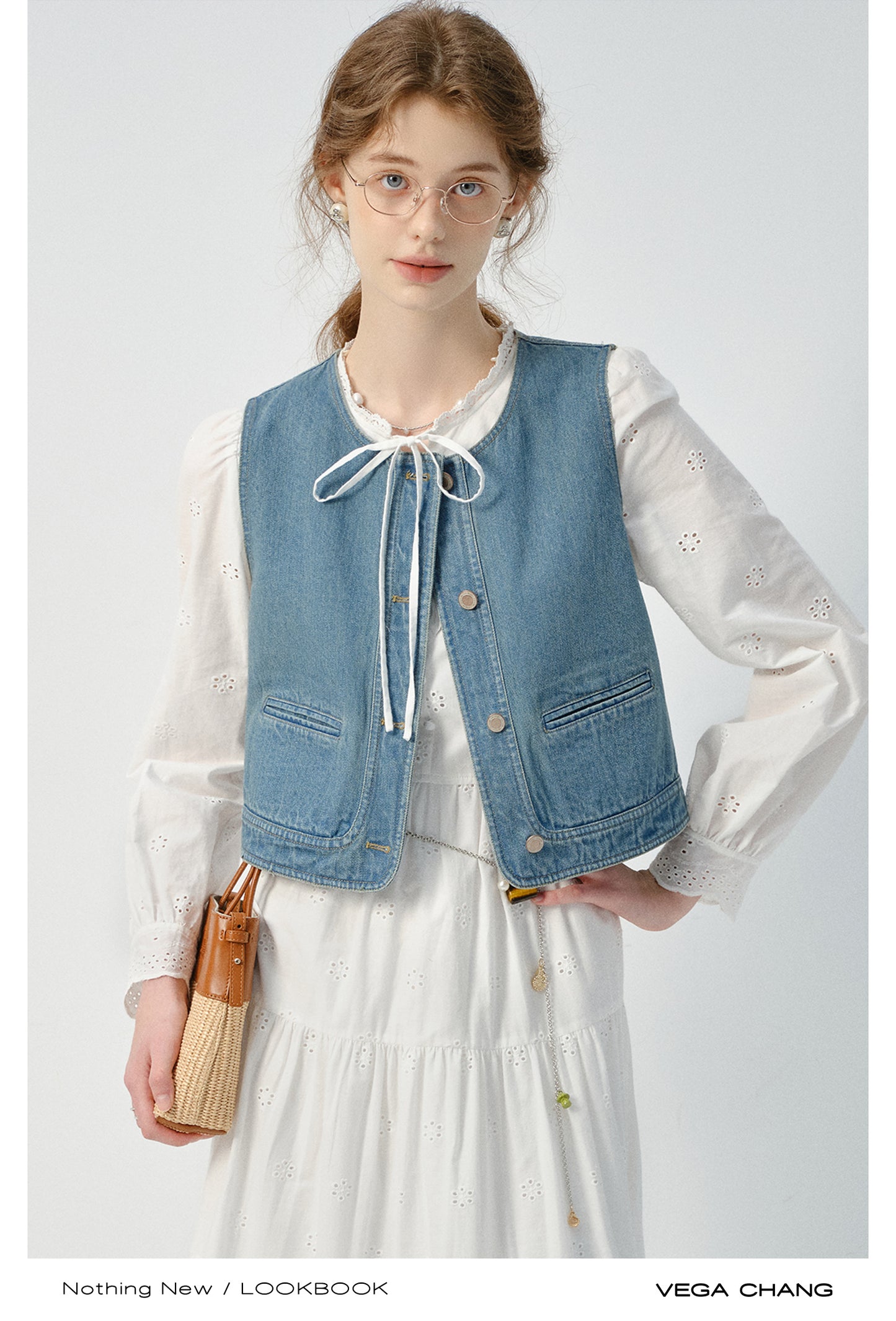 Eyelet Lace Cotton Dress And Matching Denim Vest