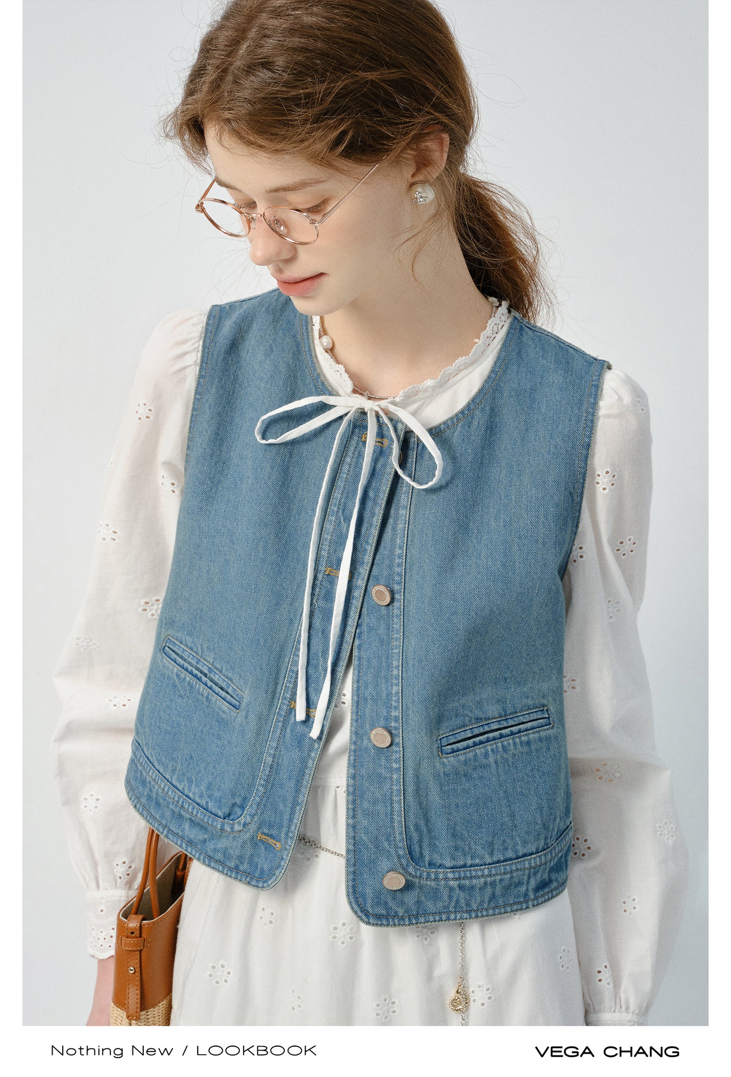 Eyelet Lace Cotton Dress And Matching Denim Vest