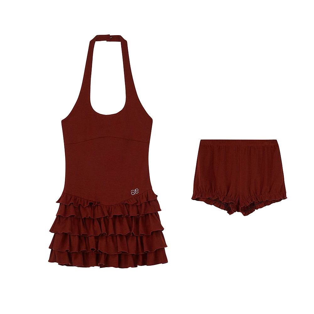 Fitted Halter Dress With Ruffle Details