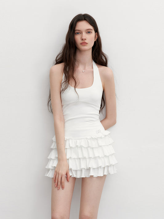 Fitted Halter Dress With Ruffle Details