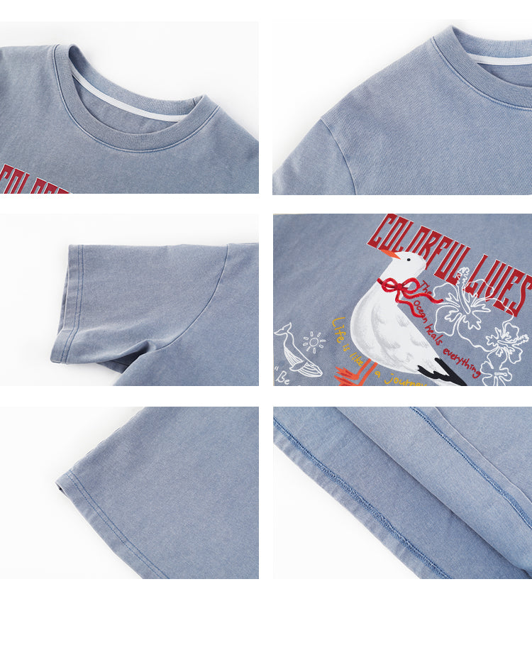 Vintage-Style Cotton Print T-Shirt