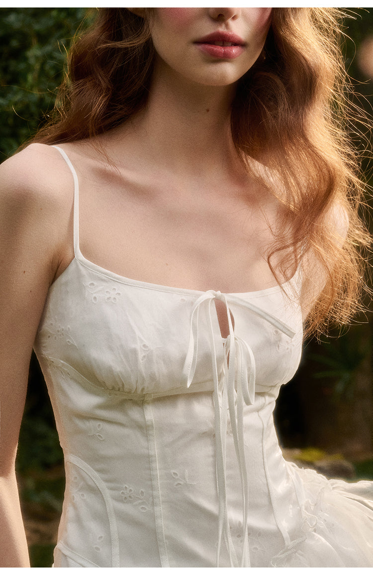 Tulle Bustier Dress With Front Tie Straps