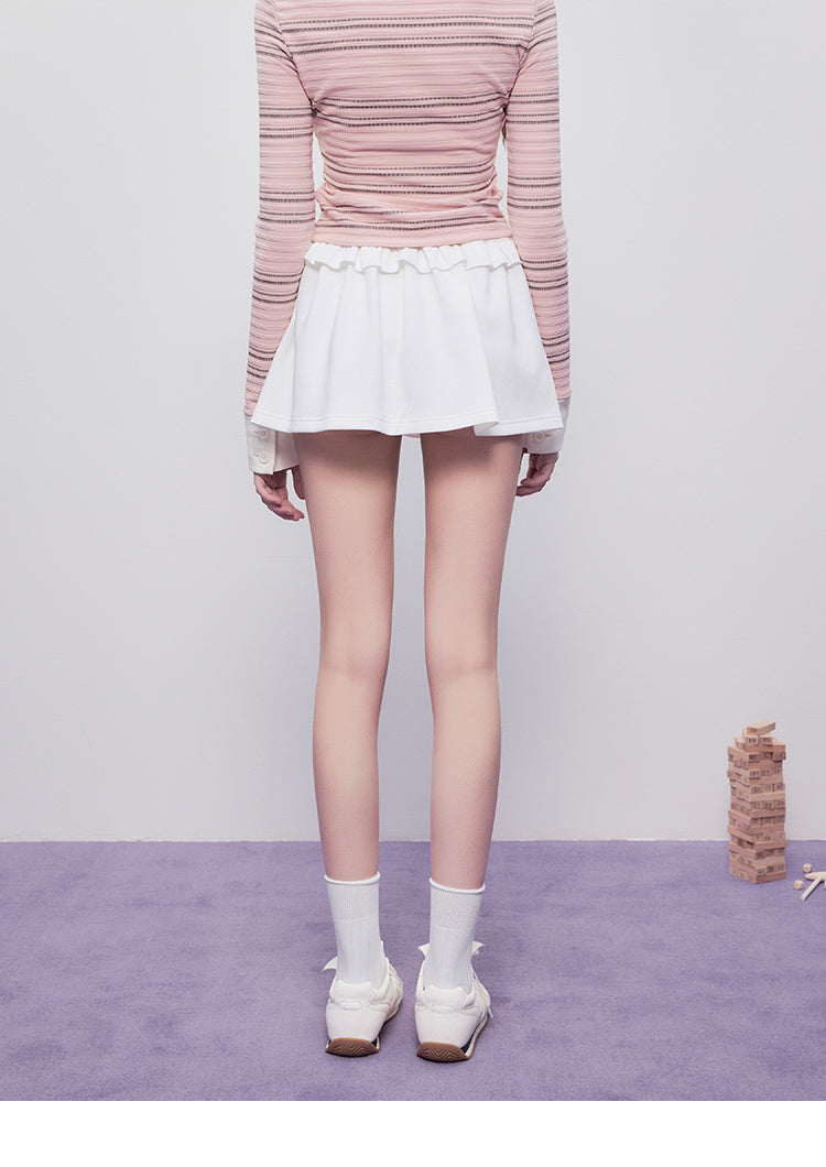 Drawstring Flared Mini Skirt With Ruffle Waist