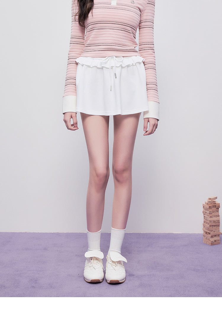 Drawstring Flared Mini Skirt With Ruffle Waist