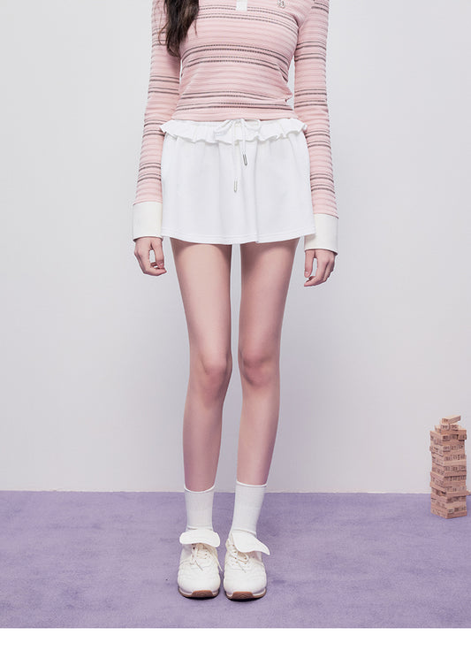 Drawstring Flared Mini Skirt With Ruffle Waist