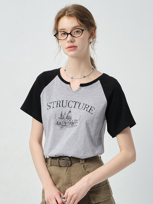 Soft Cotton Notch Neck Raglan Tee