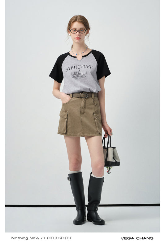 Soft Cotton Notch Neck Raglan Tee