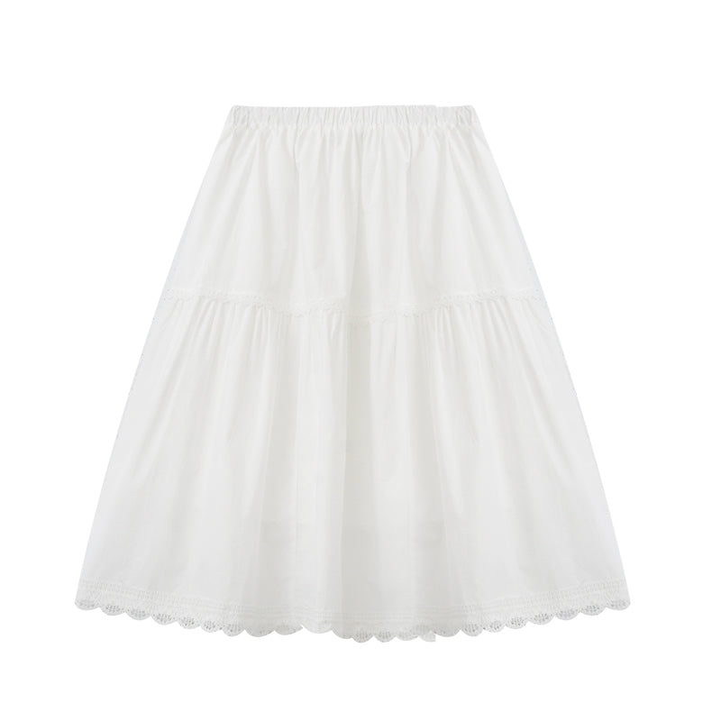 Elastic Waist Cotton Midi-Length Skirt