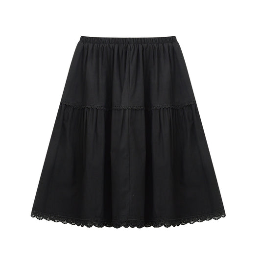 Elastic Waist Cotton Midi-Length Skirt