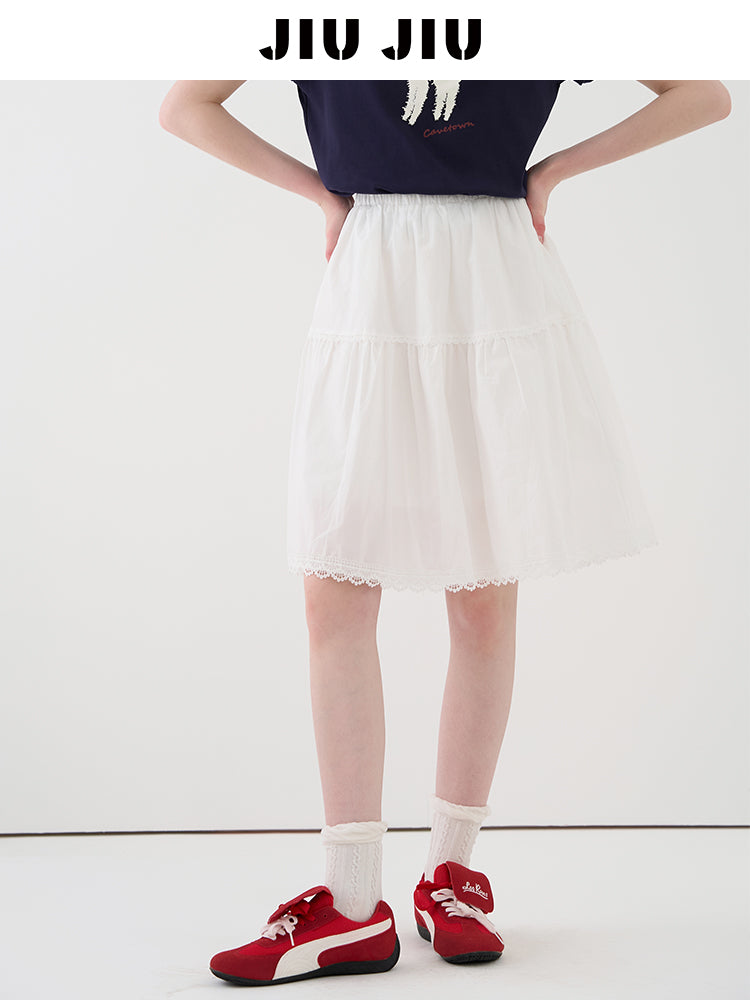 Elastic Waist Cotton Midi-Length Skirt