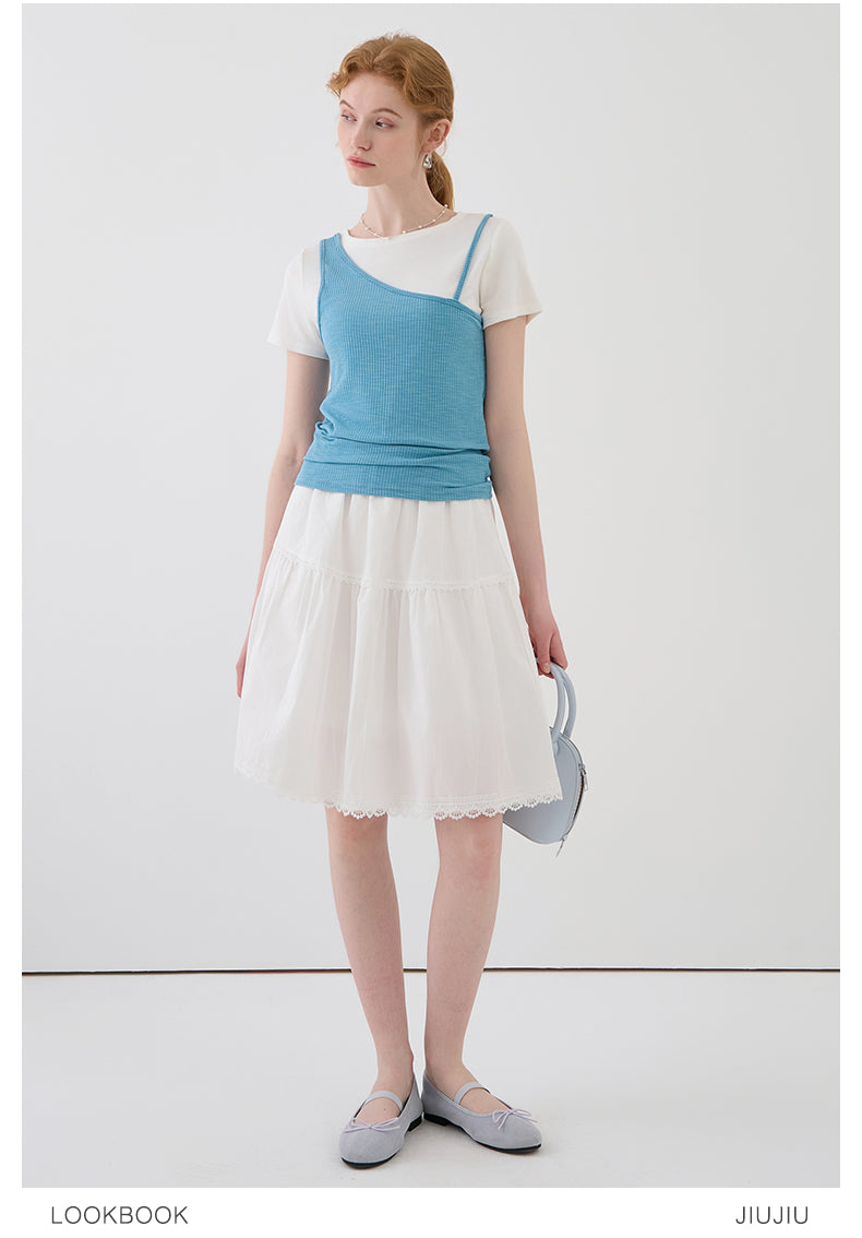 Elastic Waist Cotton Midi-Length Skirt
