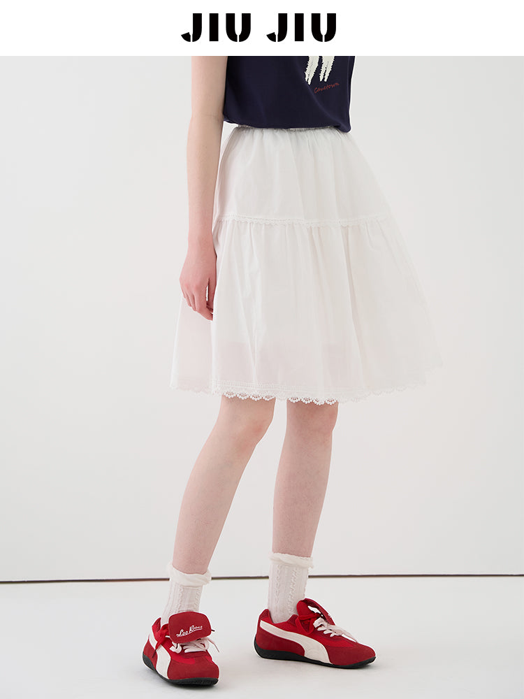 Elastic Waist Cotton Midi-Length Skirt