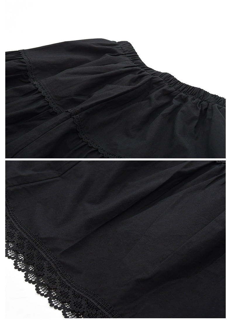 Elastic Waist Cotton Midi-Length Skirt