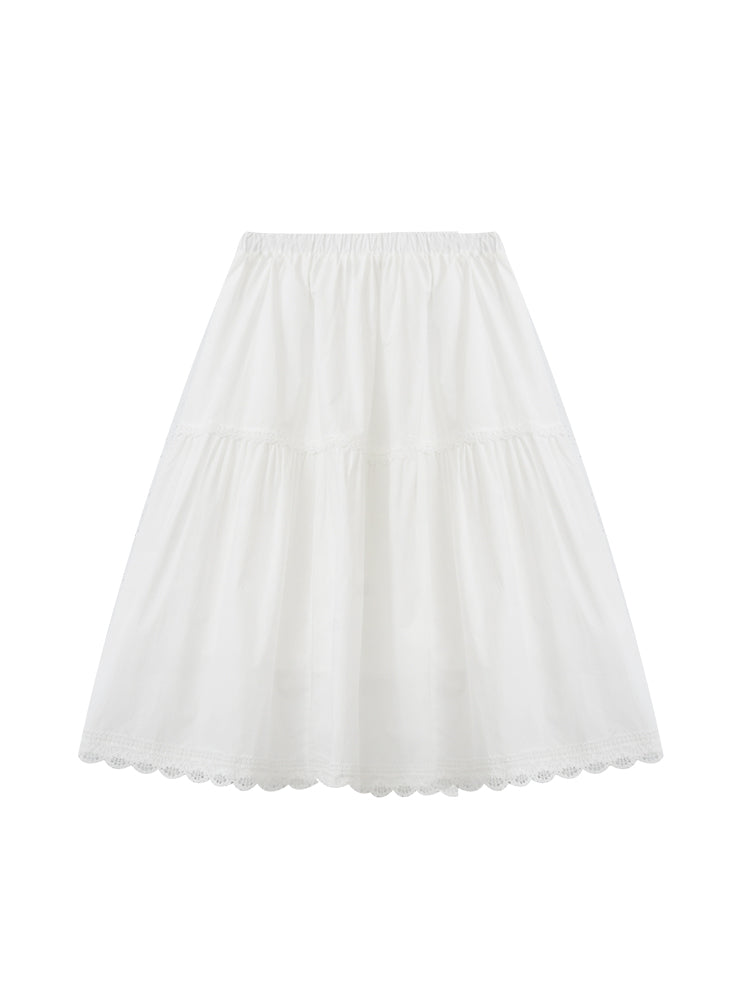 Elastic Waist Cotton Midi-Length Skirt