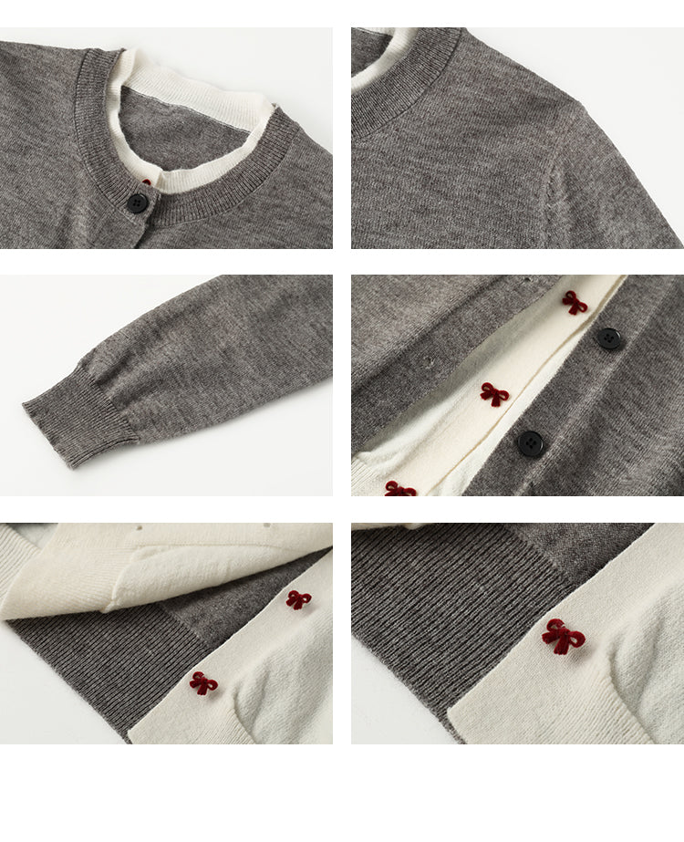 Layered-Look Bow Cardigan & Center Seam Jeans