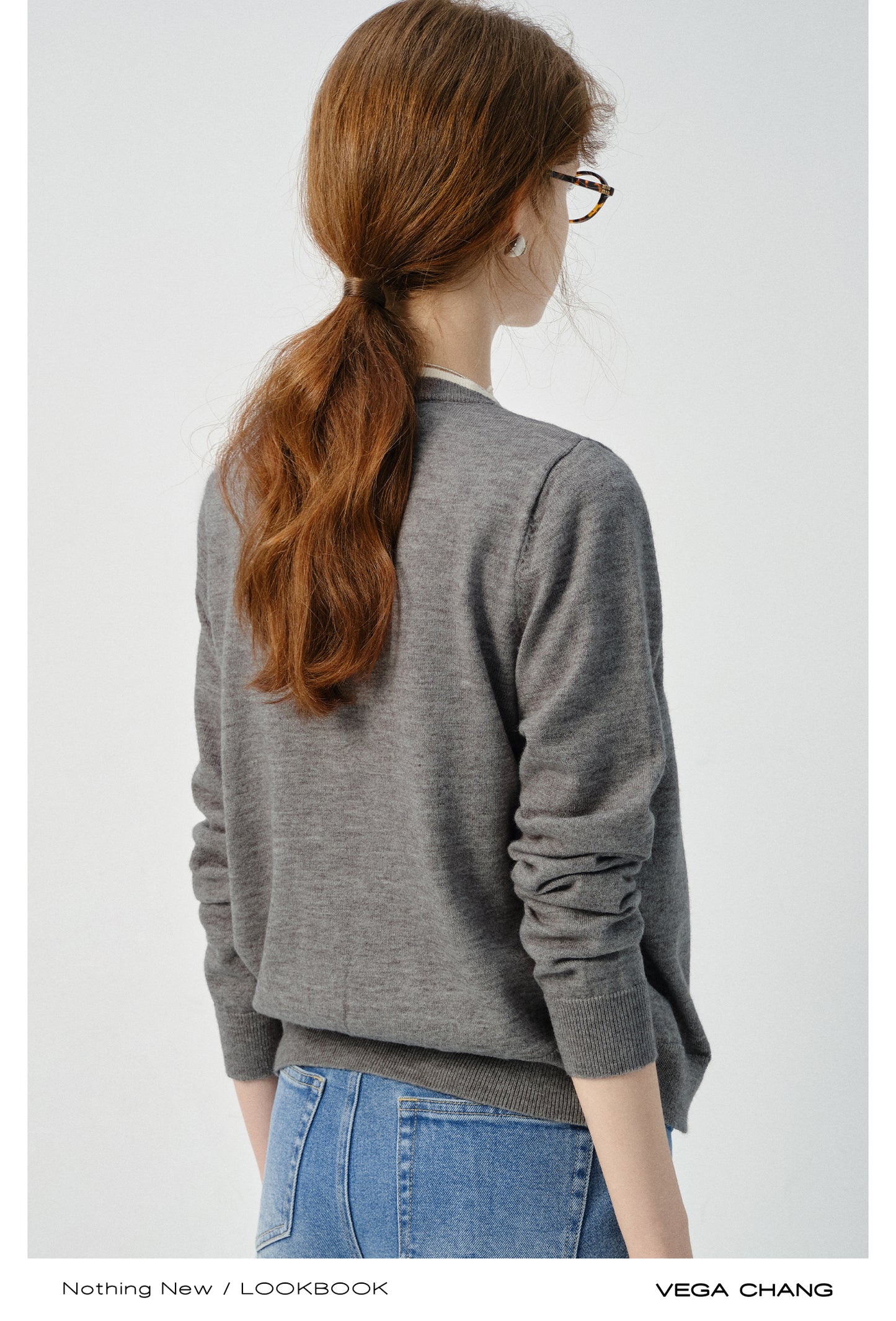 Layered-Look Bow Cardigan & Center Seam Jeans