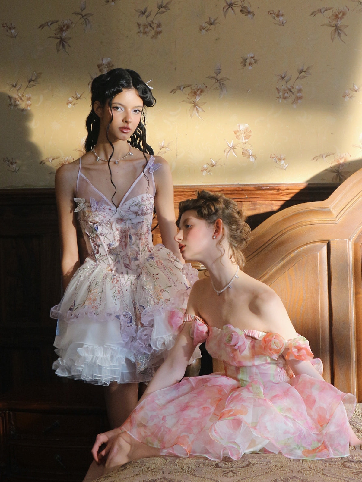 Floral Off-Shoulder Dress With Decorative Flowers