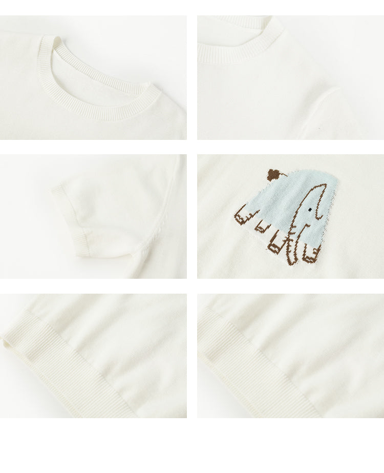 Elephant Motif Short-Sleeve Knit Top