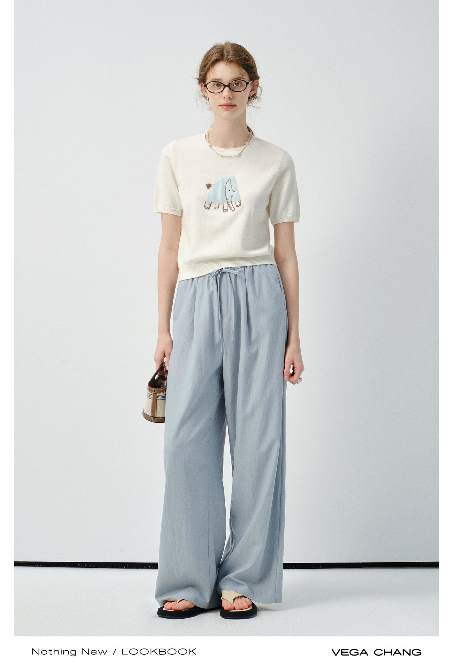 Elephant Motif Short-Sleeve Knit Top