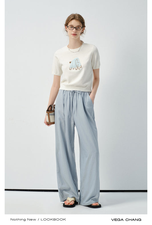 Elephant Motif Short-Sleeve Knit Top